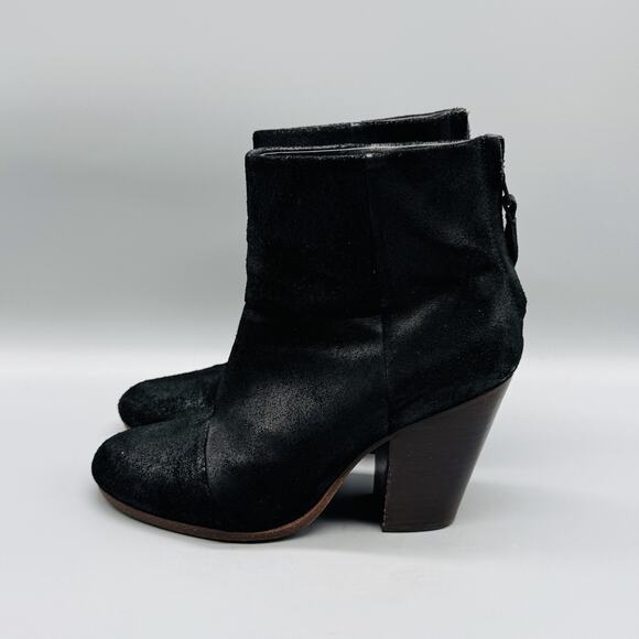 Rag & Bone Boots Womens 8 Black Leather Ankle Newbury Block Heel Back Zip Bootie - Picture 3 of 8